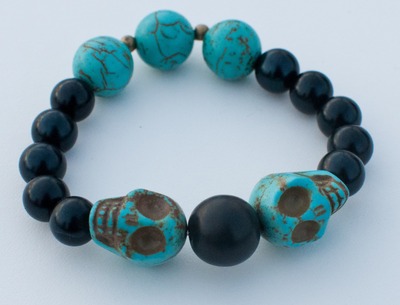 Crania - Light Blue Skulls & Black Beaded Bracelet
