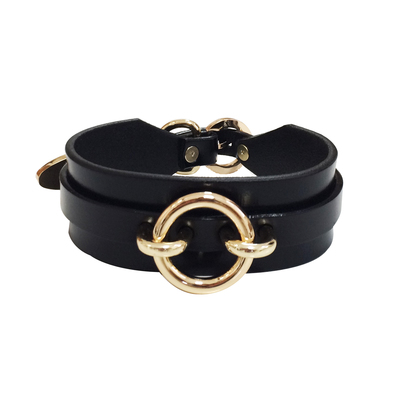Leather oh choker ( black + gold )