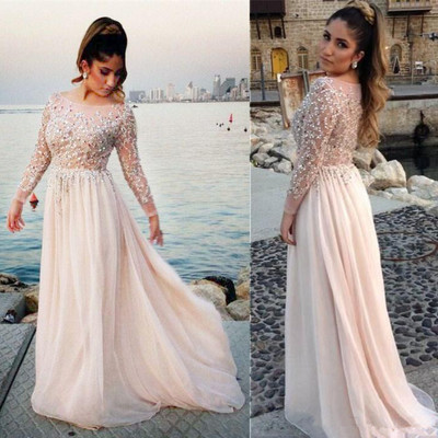 Sheer long sleeve evening dress prom dresses party dress evening gowns - Thumbnail 3