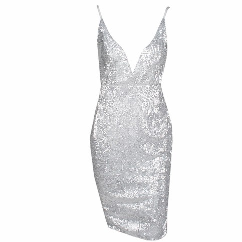 Silver Bodycon Sequins Dress