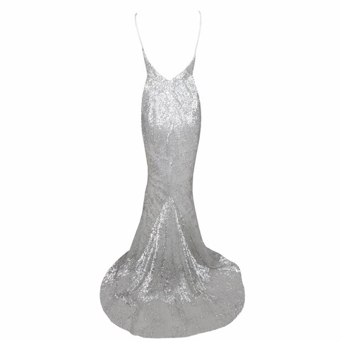 Silver Mermaid Sequins Maxi Dress