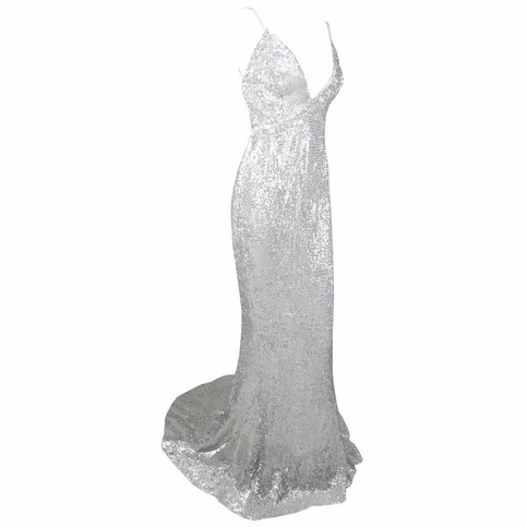 Silver Mermaid Sequins Maxi Dress