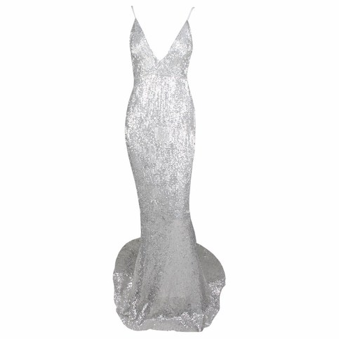 Silver Mermaid Sequins Maxi Dress