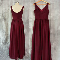 A line V-neckline Burgundy Bridesmaid Dress - Thumbnail 1