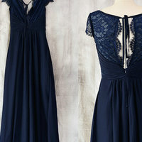 Vintage Navy Blue Lace Bridesmaid Dress - Thumbnail 1