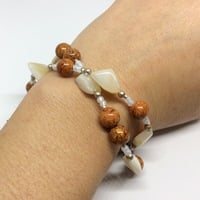 Adjustable Shell and Brown Riverstone Bracelet - Thumbnail 1