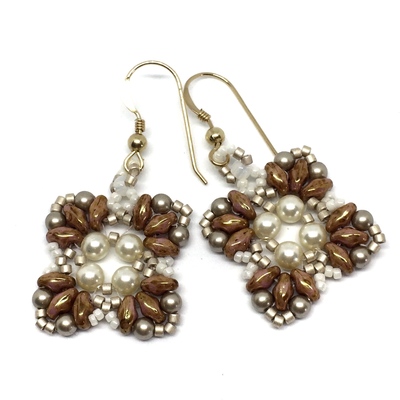 Pearly center with lustrous terracotta brown and cream earrings on gold filled ear hooks - Thumbnail 3