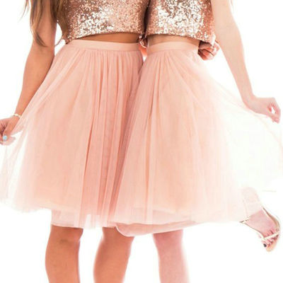 Two piece bridesmaid dress,blush tulle homecoming dress,two pieces sequins bridesmaid dress