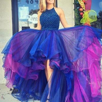 Custom made round neck high-low prom dresses, evening dresses,bd171201