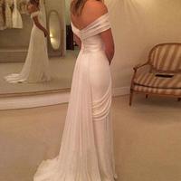 White off shoulder chiffon long prom dress, white evening dress,BD171210 - Thumbnail 1