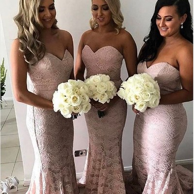 Mermaid blush lace bridesmaid dress