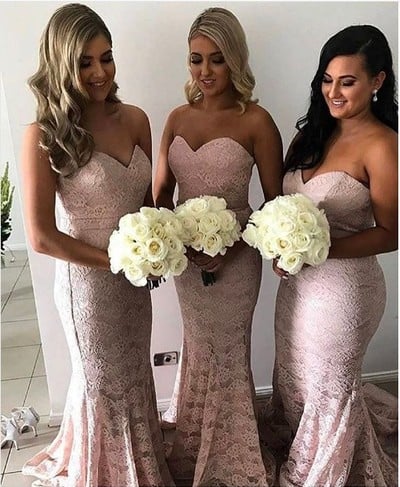 Mermaid Blush Lace Bridesmaid Dress