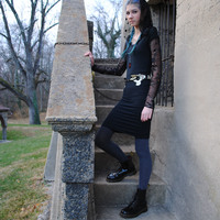 Skull and Cross Bones Mesh Hooded Dress - Thumbnail 1