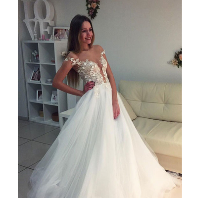 A-line charming appliques wedding dress, lace wedding dress, cheap wedding dress, cheap wedding gown, bridal wedding dress,w13