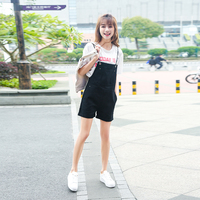 Slim straps denim overall shorts - Thumbnail 1