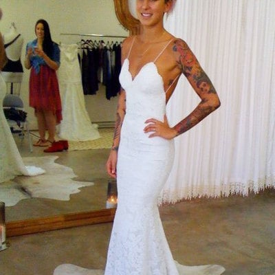 Elegant lace mermaid spaghetti straps long wedding dresses bridal gowns - Thumbnail 5