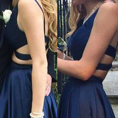Sexy 2 piece royal blue satin prom dresses for women