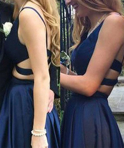 Sexy 2 Piece Royal Blue Satin Prom Dresses for Women