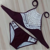 Halter Strappy Splicing Lace Swimsuit for Girls with Clasp Hook Closure - Thumbnail 3