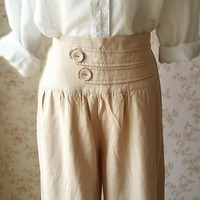 Women Plus size Pants Linen Oversize Casual Pants Linen Crop Pants - Thumbnail 1