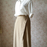 Loose Khaki Pants Wide Leg Linen Pants One Size Women Pants Wrap Pants Wide Leg Trousers Palazzo Pants - Thumbnail 3