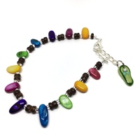 Colorful Adjustable Mother of Pearl and Coconut Shell Anklet with Flip Flop Charm - Thumbnail 4