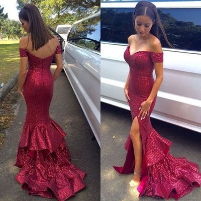 Long Trumpet/Mermaid Off-the-Shoulder Sequined Prom Dresses 