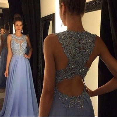 Long a-line beading chiffon prom dresses 2017 lavender