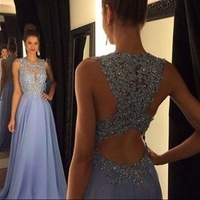 Long A-Line Beading Chiffon Prom Dresses 2017 Lavender - Thumbnail 1