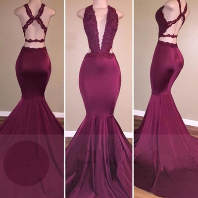 Mermaid burgundy sexy prom dresses 2017 