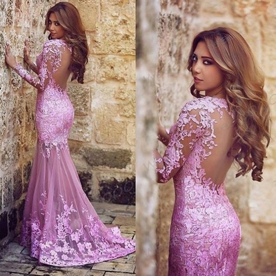 Charming appliques mermaid tulle pink prom dresses 2017 - Thumbnail 2