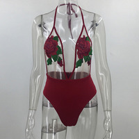 Sexy Sheer Flower Embroidery Top High Waist One Piece Swimsuit with Open Back - Thumbnail 2