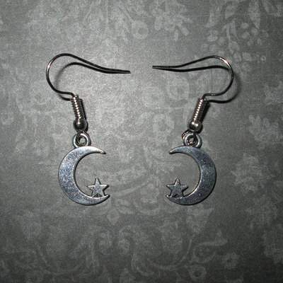 Small crescent moon and star earrings