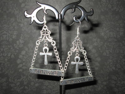 Occult Witch Pyramid Earrings with Ankh Pendants