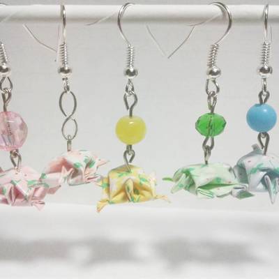 Origami turtle earrings: floral pattern