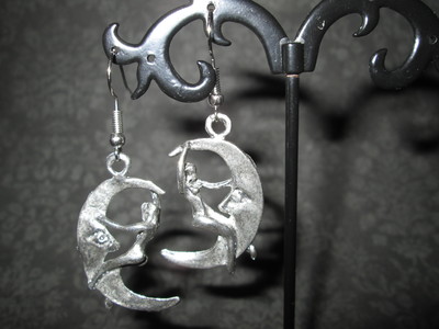 Crescent Moon Earrings with Skyclad Woman
