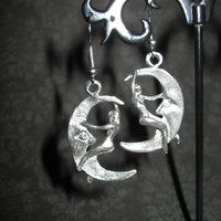 Crescent Moon Earrings with Skyclad Woman - Thumbnail 1