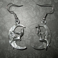 Crescent Moon Earrings with Skyclad Woman - Thumbnail 2