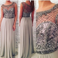 Illusion Beading Chiffon Silver Prom Dresses - Thumbnail 1