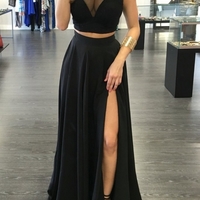 Black Illusion Spaghetti Straps Side-Slit Two Pieces Prom Dresses - Thumbnail 1
