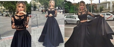 Black Illusion A-line Satin Prom Dresses 