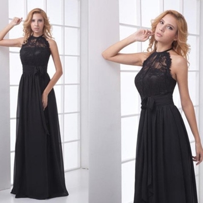 Black prom dresses 2017 a-line sleeveless floor-length chiffon appliques 