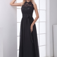 Black Prom Dresses 2017 A-Line Sleeveless Floor-Length Chiffon Appliques  - Thumbnail 1