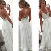 White Appliques Halter A-line Chiffon Prom Dresses 201 - Thumbnail 1