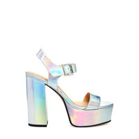 Holographic Metallic Platform Sandals - Thumbnail 1