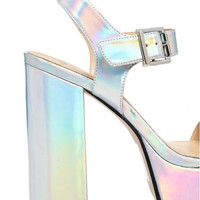 Holographic Metallic Platform Sandals - Thumbnail 2