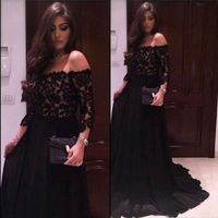 Black Off-the-Shoulder A-line Chiffon Prom Dresses 2017 - Thumbnail 1