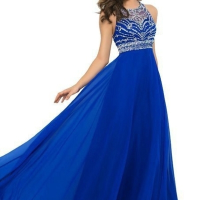 Blue beading a-line chiffon prom dresses 2017