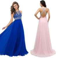 Blue Beading A-line Chiffon Prom Dresses 2017 - Thumbnail 1
