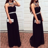 Black A-Line Sleeveless Natural Floor-Length Chiffon Prom Dresses 2017 - Thumbnail 1